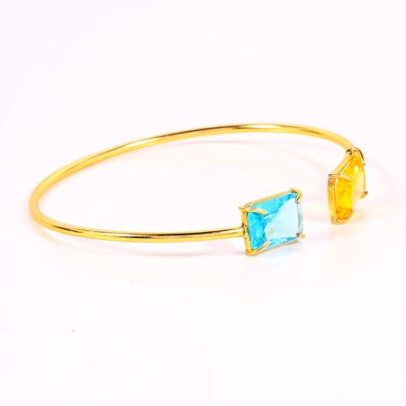 Handmade Brass Adjustable Bracelet with Crystal Stones for Women 22k Gold Plated
